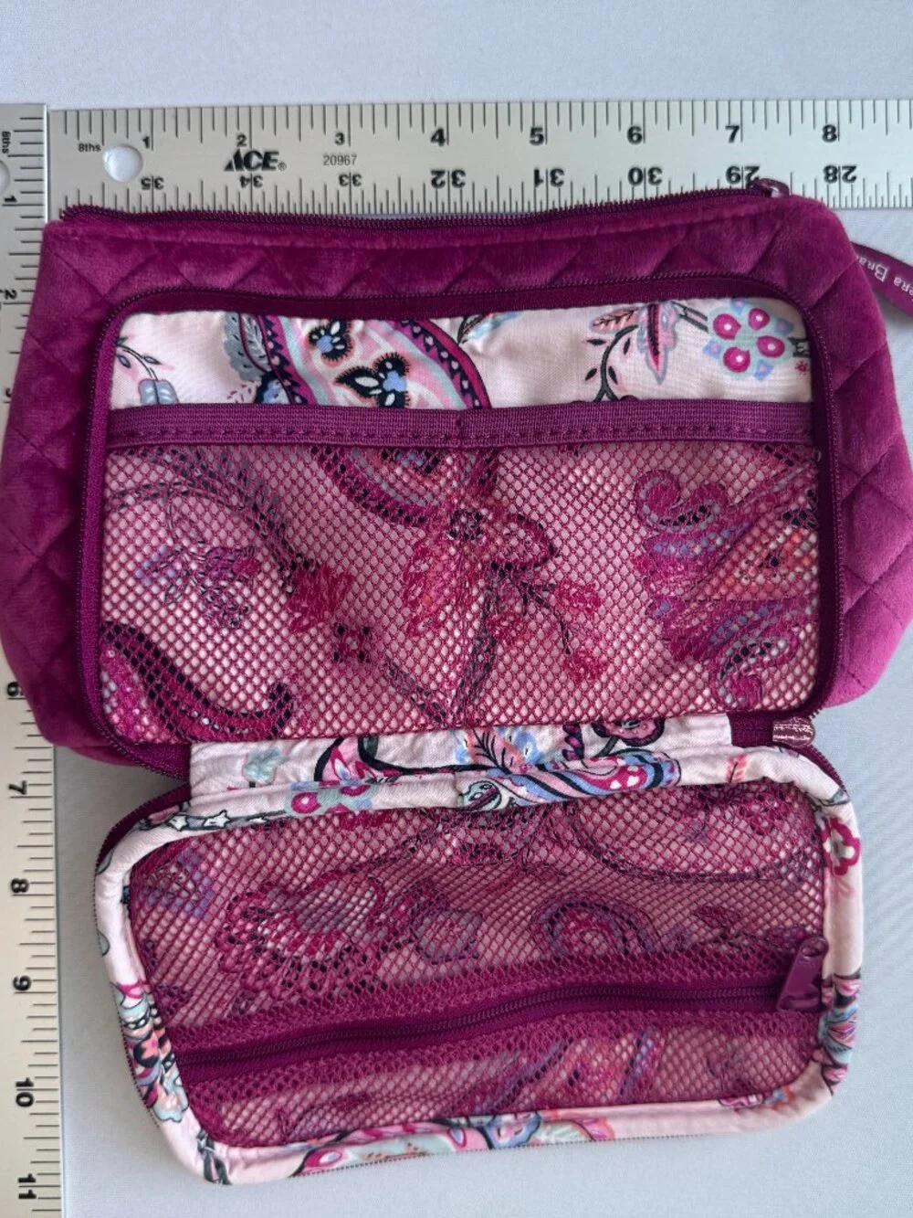 Vera Bradley Compact Organizer Majestic Magenta Quilted Velvet Cosmetic Bag